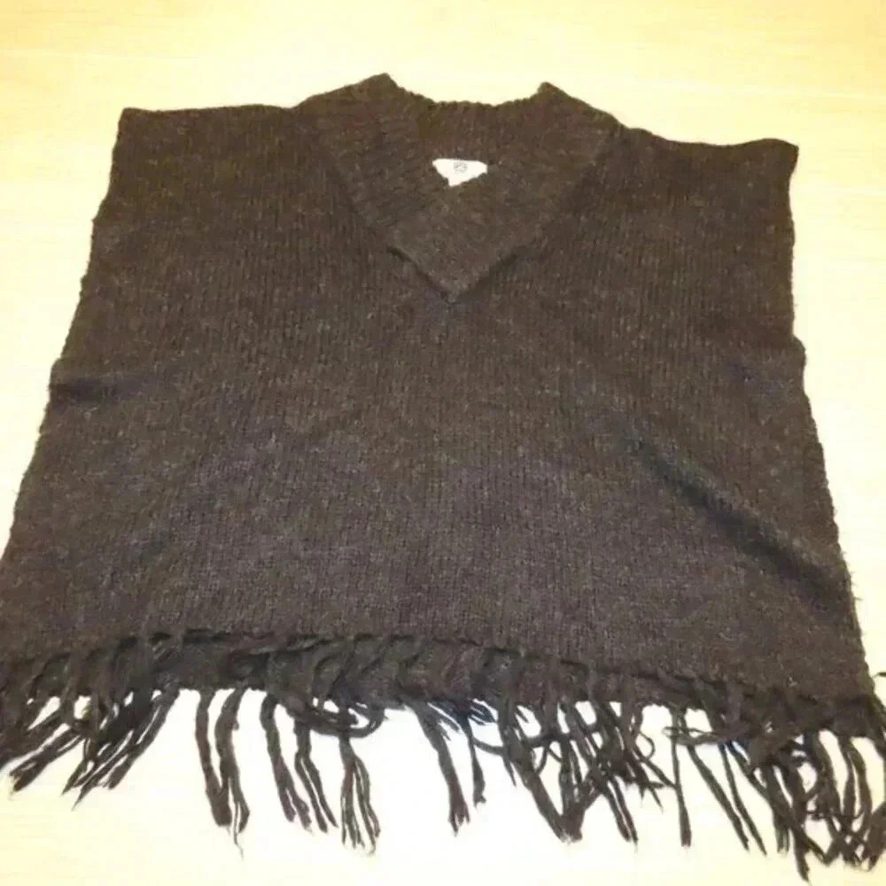 Big Buddha Fringed Sweater Poncho OS Wool Blend